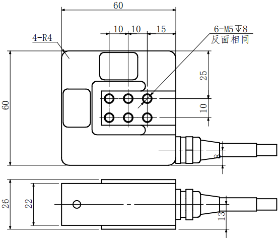 CAZF-3D60三維力傳感器外形尺寸圖