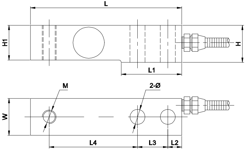 剪切梁式稱重傳感器CAZF-W130A外形尺寸圖2 剪切梁式稱重傳感器CAZF-W130A外形尺寸圖2